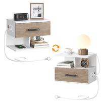 1 x RAW Customer Returns HOOBRO Nightstands, Set of 2, Hanging Nightstands with Charging Station, Side Tables, Hanging Bedside Cabinets with Open and Hidden Storage, for Bedroom, White and Greige EWG127CBZP201 - RRP €89.99