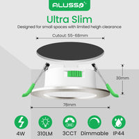 1 x RAW Customer Returns ALUSSO LED recessed spotlight 230V IP44, 4W dimmable spots, ceiling spots recessed lights 55-68mm installation diameter, mini slim 30mm ultra flat, warm white 3000K neutral white 4000K cold white 6500K, set of 6 - RRP €35.78