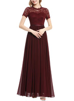 1 x RAW Customer Returns Dressystar Women s Formal Evening Dresses Wedding Party Lace Ball Gowns Short Sleeves Red Burgundy L - RRP €40.33