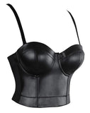 1 x RAW Customer Returns Charmian Women Spaghetti Strap PU Leather Bustier Crop Top Black X-Large - RRP €42.0