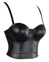 1 x RAW Customer Returns Charmian Women Spaghetti Strap PU Leather Bustier Crop Top Black Small - RRP €48.59