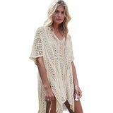 1 x RAW Customer Returns MeeQee Women Knitted Beach Dress Summer Beach Poncho Beach Holiday Swimsuit V-Neck Hollow Out Bikini Cover Ups - RRP €20.99