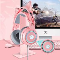 1 x RAW Customer Returns Cute Gaming Headset with Microphone for Laptop, PC, PS4, PS5, Xbox, Nintendo Switch, 3.5mm Wired USB Headset with Cat Ears and RGB Lights for Kids Boys Girls Adults Women - RRP €29.97