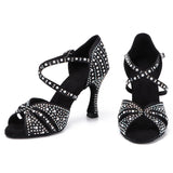 1 x RAW Customer Returns Syrads Womens Professional Latin Dance Shoes Open Toe Salsa Bachata Dance Shoes Glitter Rhinestone Salsa Latin Dancing Heels,Black 9cm Heel,38 EU - RRP €65.99