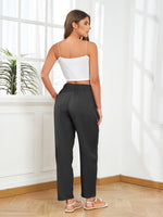 1 x RAW Customer Returns Puimentiua Women s Lightweight Summer High Waist Elegant Leisure Trousers with Drawstring Pockets S-XXL , Black, M - RRP €27.49