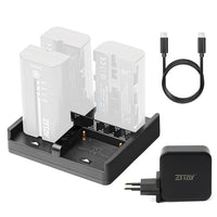 1 x RAW Customer Returns ZITAY NP-F Charger 4-Channel QC PD Fast Charging USB-C and DC Power Adapter for Sony NP-F550, NP-F750, NP-F770, NP-F970 Battery with USB-C 65W PD Charger  - RRP €62.29