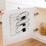 4 x Brand New joeji s Kitchen Pot Lid Storage for cupboard or wall - 2 in 1 3M Self-Adhesive No drilling or screw option - Kitchen Lid Holder - Cupboard Lid Holder 3 places - Chrome  - RRP €53.08