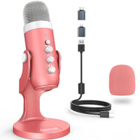 1 x RAW Customer Returns zealsound USB microphone, k66 gaming microphone for iPhone mobile phone PC PS4 5, with mute button, noise reduction mode, echo monitor jack, for recordings, streaming, ASMR, podcasts, TikTok, YouTube, Twitch-pink - RRP €49.25