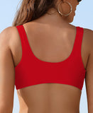 1 x RAW Customer Returns SHEKINI Women s Swimwear U Neck Adjustable Drawstring Bikini Top Backless Wide Straps Swimsuit L, Red  - RRP €23.18