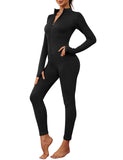 1 x RAW Customer Returns Voqeen Jumpsuit Women s Long Tight with Zip Yoga Jumpsuit Sport V-Neck Elegant Playsuits Long Sleeve Jogging Romper Trousers Suit Tracksuit - RRP €25.56