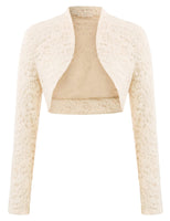 1 x RAW Customer Returns Women s Bolero Short Cardigan Long Sleeve Lace Open Front Casual Festive Elegant Beige XXL - RRP €25.2