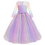 1 x RAW Customer Returns Flower Girl Dress Princess Party Dress Wedding Party Bridesmaids Elegant Cocktail Dress Long Evening Communication Dress Rainbow Purple 5-6 Years - RRP €36.96