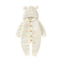 2 x Brand New Newborn Baby Clothes Winter Boys and Girls Hooded Bodysuit Knitted Cotton Romper with Hat 3-24 Months Creamy-White, 12-18 Months  - RRP €47.98