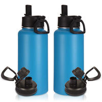 1 x RAW Customer Returns Volhoply 1 liter drinking bottle made of stainless steel, two packs, double-walled vacuum insulated thermos flask with straw, 1 liter metal thermos flask with 2 lids for children, sports, school,  2 sets  - RRP €25.99