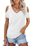 1 x RAW Customer Returns BeLuring Women s Shirts Short Sleeve Open Shoulders Sexy VL Neck Tunic Blouses - RRP €24.08