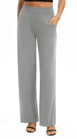 1 x RAW Customer Returns EXCHIC Women s Solid Color Loose Straight Cut Palazzo Pants High Waist Stretchy Lounge Pants with Pockets M, Light Gray  - RRP €27.98