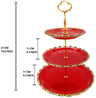 2 x Brand New YA JU 3 Tier Ceramic Cupcake Stand, Tower with Multi-Tier Serving Tray for Cupcakes, Donuts, Fruits and More, Candy Bar Party Decoration Red  - RRP €38.4