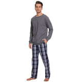 1 x RAW Customer Returns Mnamo Men s Long Pajamas 100 Cotton Comfortable Men s Pajamas Cotton with Check Pattern Gray Black Blue, M  - RRP €35.28