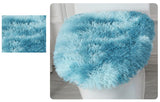 1 x RAW Customer Returns Lifup bath rug set 3 pieces, non-slip shaggy bath mat, fluffy contour bath rug, long pile toilet seat cover tie dye blue 2 - RRP €21.39