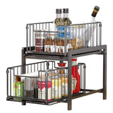 1 x RAW Customer Returns YunNasi Kitchen Shelf with 2 Basket Pull-Outs Base Cabinet Shelf 2 Levels Spice Rack Stainless Steel Sliding Drawer Storage Bathroom Organizer for Home and Office Regular, Black  - RRP €33.99