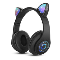 1 x RAW Customer Returns Sendowtek Bluetooth Over-Ear Headphones Black Girls Cat Ear Headphones RGB Light Foldable Stereo Wireless Headphones Headset for Kids Telescopic Microphone with Noise Cancelling for Laptop PC TV - RRP €21.29