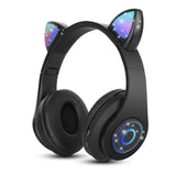 1 x RAW Customer Returns Sendowtek Bluetooth Over-Ear Headphones Black Girls Cat Ear Headphones RGB Light Foldable Stereo Wireless Headphones Headset for Kids Telescopic Microphone with Noise Cancelling for Laptop PC TV - RRP €21.29