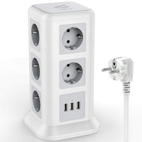 1 x RAW Customer Returns TESSAN multiple socket with USB, 11-way power strip with 3 USB, extension cable 2M power strip, USB socket tower multiple plug, multiple socket with switch for mobile phones, 2500W - RRP €30.34