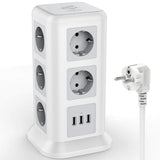 1 x RAW Customer Returns TESSAN multiple socket with USB, 11-way power strip with 3 USB, extension cable 2M power strip, USB socket tower multiple plug, multiple socket with switch for mobile phones, 2500W - RRP €29.99