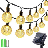 1 x RAW Customer Returns Qedertek Solar Outdoor String Lights, Waterproof Luminous Crystal Ball String, 10.85M 60 LED, Decoration Lights for Garden, Home, Weddings Warm White  - RRP €14.56