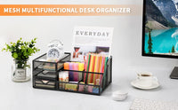 1 x RAW Customer Returns Marbrasse Mesh Desk Organizer with Drawers, Multifunction Desk Organizer and Accessories with 6 Slots 2 Drawers, Office Desktop Organization Black  - RRP €28.99