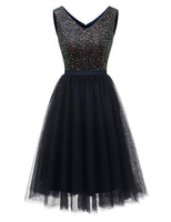 1 x RAW Customer Returns Meetjen Cocktail Dress Women s Festive Short Taylor Swift Outfit Tulle Evening Dresses A-Line Bridesmaid Dress Elegant for Wedding Party Navy Blue XL - RRP €55.45