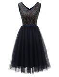 1 x RAW Customer Returns Meetjen Cocktail Dress Women s Festive Short Taylor Swift Outfit Tulle Evening Dresses A-Line Bridesmaid Dress Elegant for Wedding Party Navy Blue XL - RRP €55.45