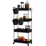 1 x RAW Customer Returns DOEWORKS Storage Cart Kitchen Cart, 4 Tier Rolling Cart with Wheels and 3 Hanging Cups, Multipurpose Storage Rack for Kitchen Bathroom Bedroom Office, Black - RRP €32.26