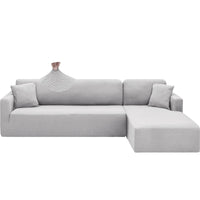 1 x RAW Customer Returns CHELZEN Elastic Peninsula Sofa Cover, 2-Piece Couch Cover Left Right Corner, Chaise Longue Sofa Throws with Two Pillowcases, L Shape Peninsula Sofa Covers 3 Seater 4 Seater, Silver Grey  - RRP €58.5