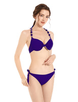 1 x RAW Customer Returns EONAR Women s Side Tied Bikini Sets Detachable Swimwear Push up Bikini Top with Halter Straps XXL, Dark Blue  - RRP €30.04