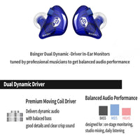 1 x RAW Customer Returns BASN Bsinger In-Ear Monitors Noise Isolating Headphones, Dual Dynamic Drivers High Definition Wired Earbuds with Detachable MMCX Cable for Musicians Drummers Singers Blue  - RRP €42.76