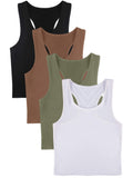 1 x RAW Customer Returns 4 Pieces Basic Crop Tank Tops Sleeveless Racerback Crop Sport Cotton Top for Women Black, White, Army Green, Coffee, M  - RRP €25.02