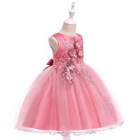 1 x RAW Customer Returns LENEFU Flower Girl Dress Toddler Formal Dress Birthday Party Wedding Floral Embroidered Tulle Satin Dresses for Kids 2-12Y Pink 150  - RRP €32.86