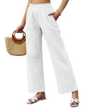 1 x RAW Customer Returns Famulily High Waist Wide Pants Women Linen Cover Up Beach Pants Light Long Palazzo Pants Women Elegant Summer White L - RRP €31.25