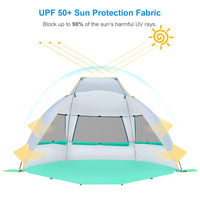 1 x RAW Customer Returns WolfWise Beach Shelter with UV Protection 50 , 2-3 Person Beach Tent, Sun Protection Wind Protection with Expandable Floor Baby Sun Tent Portable Mini Pack Size for Family Camping Garden Beach Mint Green - RRP €41.8