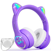 1 x RAW Customer Returns IFecco Kids Wireless Headphones with Microphone, Children Girls Bluetooth Headphones with Case, LED Lights Cat Ear Headphones for iPad Kids Tablet Smartphone School - RRP €32.12