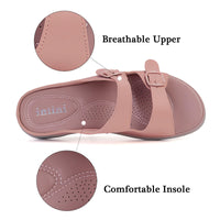 1 x Brand New Hsyooes Mules Women s Sandals Slippers Adjustable Strap Bath Slippers Non-Slip Beach Sandals Summer Open Slide Sandals Flat A-Pink CN40 EU39 - RRP €33.71