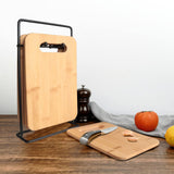 1 x RAW Customer Returns Wooden cutting board with stand 4 pieces . Multifunctional wooden board for the kitchen for cutting and chopping meat, sausage, cheese, bread... Dishwasher-safe cutting board for the kitchen made of bamboo - RRP €18.9