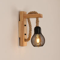 1 x RAW Customer Returns Pheashine Wooden Wall Light Indoor Vintage Wall Lamp Retro Hemp Rope Lampshade Wall Lamp E27 Black for Bedroom, Hallway, Restaurant, Bar, Barn Without Bulb  - RRP €34.99