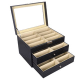 1 x RAW Customer Returns AUTOARK 24 Piece Leather Sunglasses Box with Drawer, Lockable, Clear Glass, Black, AW-095 - RRP €55.19