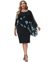 1 x RAW Customer Returns Hanna Nikole Plus Size Beautiful Hip Dress Ladies Cape Party Dress with Chiffon Overlay Black Floral Print XXL - RRP €45.37