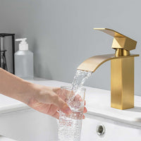 1 x RAW Customer Returns ONECE wash basin faucet brushed gold, faucet bathroom sink faucet waterfall bathroom faucet, stainless steel waterfall faucet mixer tap for bathroom - RRP €48.99