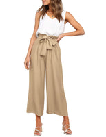 1 x RAW Customer Returns FANCYINN Women s 2 Piece Crop Pants Set with Wide Leg Wide Strap V-Neck Tank High Waist Cropped Paper Bag Pants with Belt Khaki L - RRP €34.24