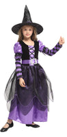 14 x Brand New Agares Children s Girls Witch Costume Halloween Carnival Costumes Purple Black Long Witch Dress with Witch Hat 120 130  - RRP €282.24