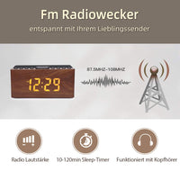 1 x RAW Customer Returns ANJANK digital wooden radio alarm clock with wireless charging station, 10W fast wireless charger for iPhone Samsung Galaxy, LED display with 5-level dimmer, USB charging port, clock radio without ticking, brown - RRP €39.99